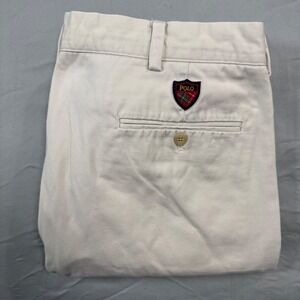 Polo by Ralph Lauren Cream Flat Front Shorts with Red Crest Patch